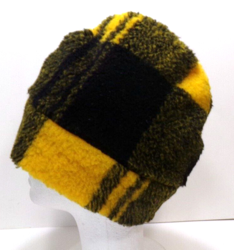 YELLOW  PLAID     BERBER  FLEECE  BEANIE / SKULL CAP   STRETCHY  h88cr