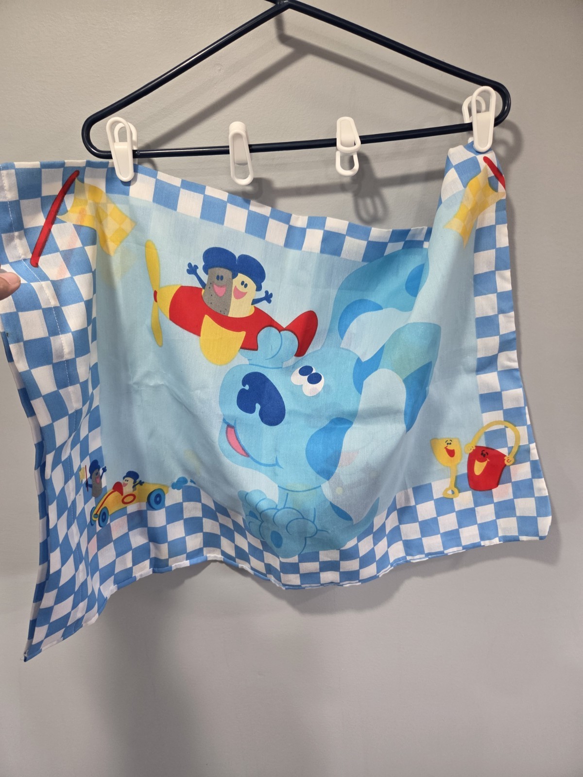 Vintage 2000 Blues Clues Pillow Case Blue Checked Border Y2k Standard Size