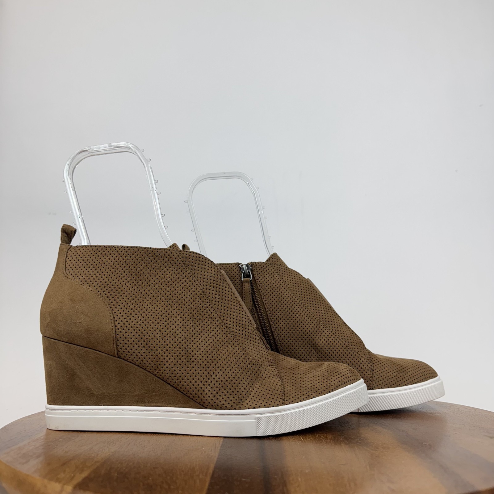 New Womens Linea Paolo Felicia Brown Leather Hidden Wedges Sneaker Boots Size 12