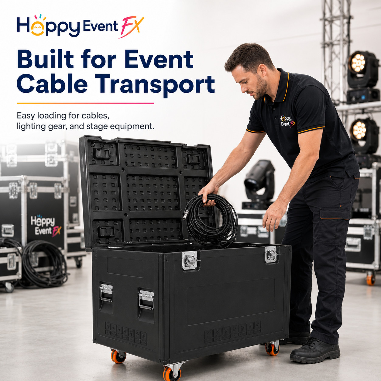 Large ATA Cable Trunk Flight Case with Wheels for Event Gear