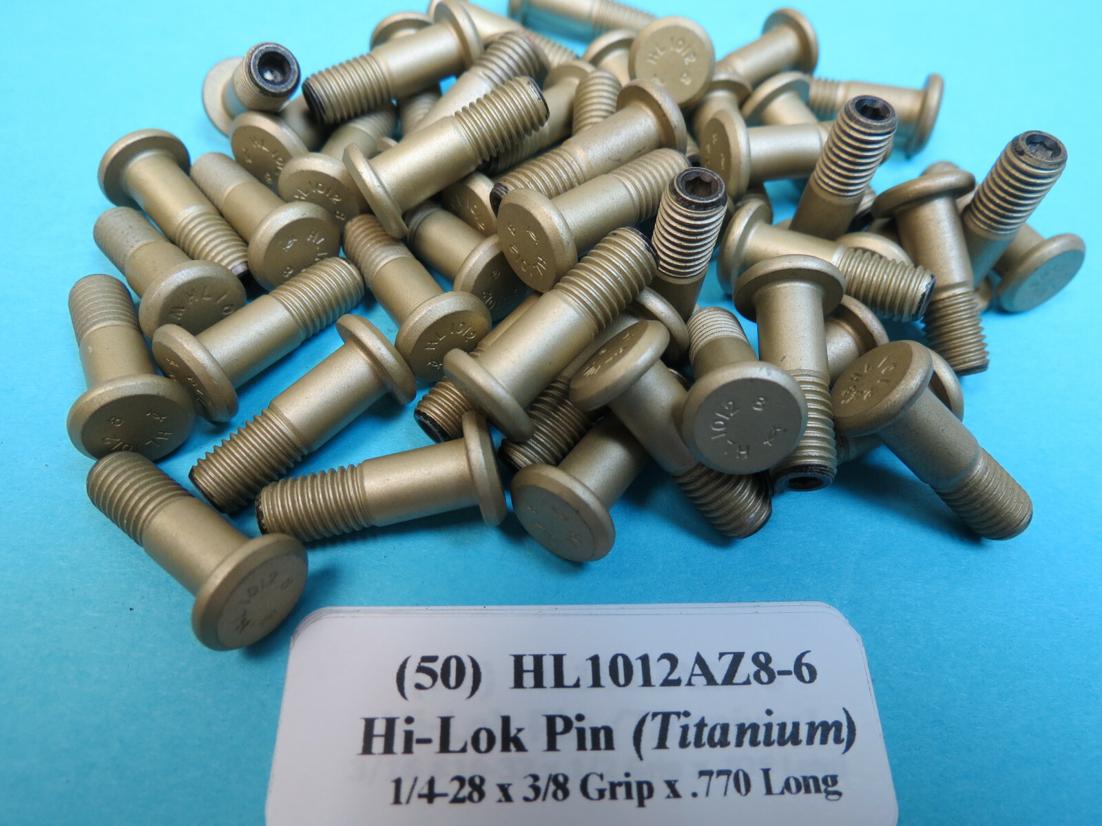 (50) Titanium 1/4-28 x 3/8 Grip x 11/16 Hi-Lok Aerospace Pin Bolt HL1012AZ8-6