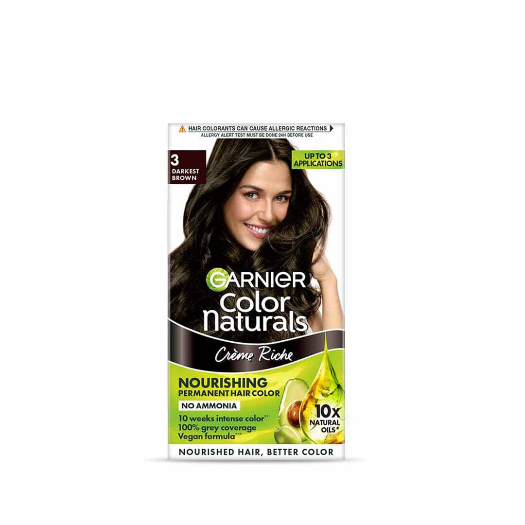 Garnier Color Naturals Crème hair color, Shade 3 Darkest Brown, 70ml + 60g