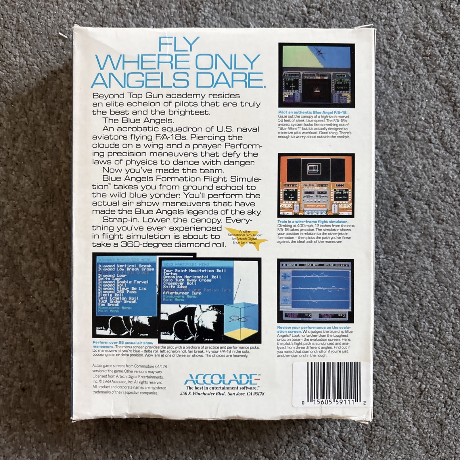 Blue Angels Game Formation Flight Accolade Disk 1989 Commodore 64 CIB