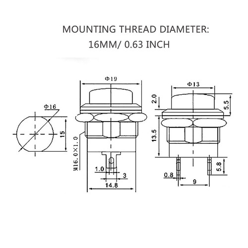 24Pcs 16MM Momentary Push Button on Off Switch Assorted Red Green Yellow...