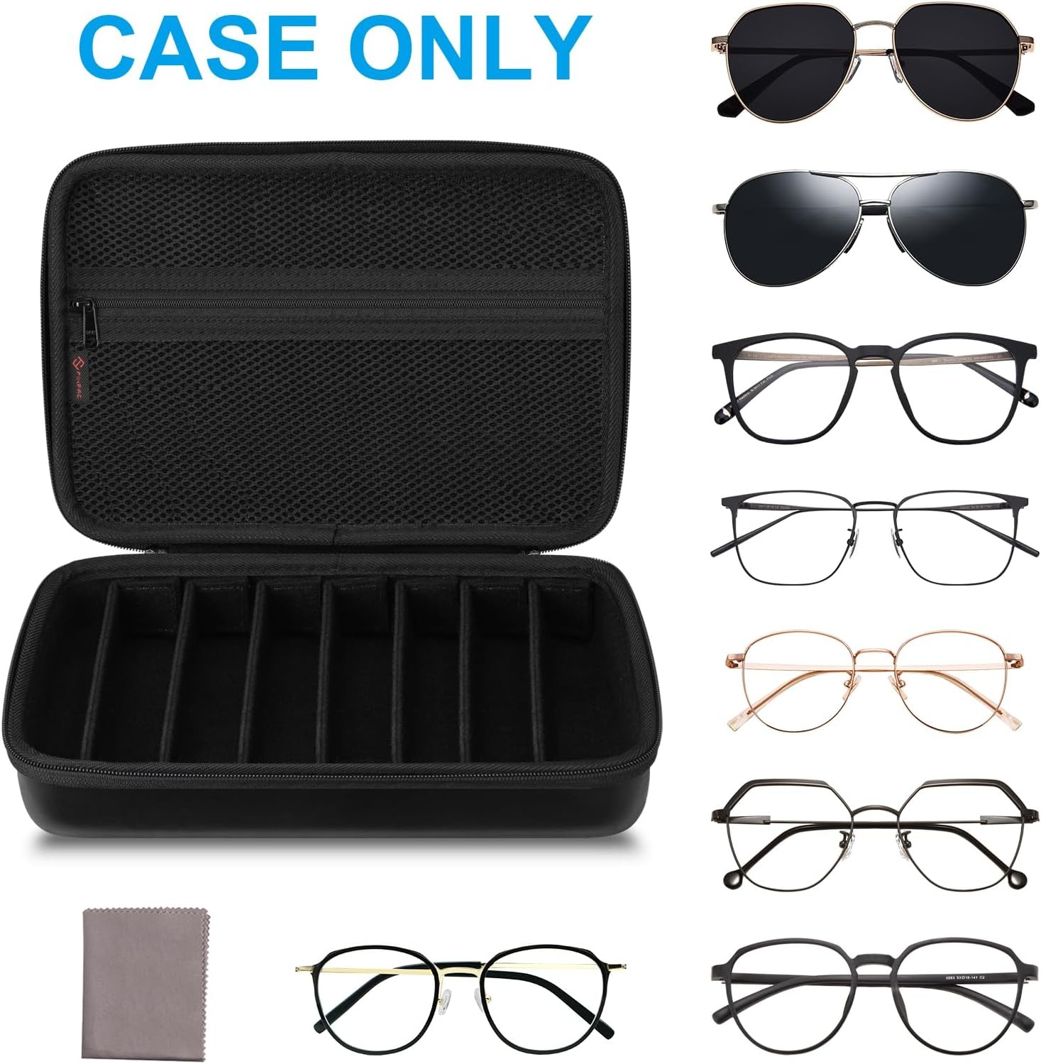 8Pack Sunglasses Organizer Case Adjustable Slot For Multiple Eyeglasses Portable