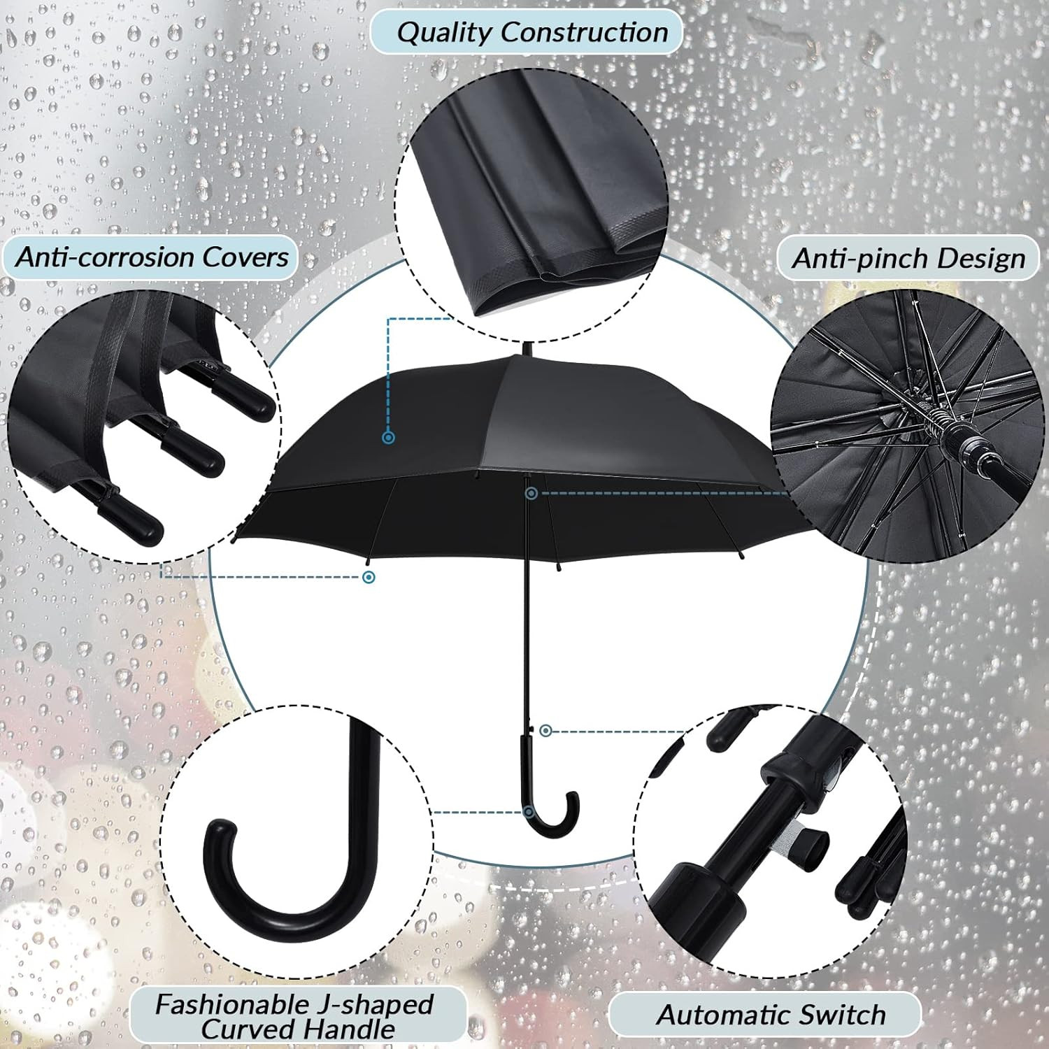 Black Umbrella Bulk Wedding Stick Umbrellas Large Canopy Windproof Rain Auto Ope