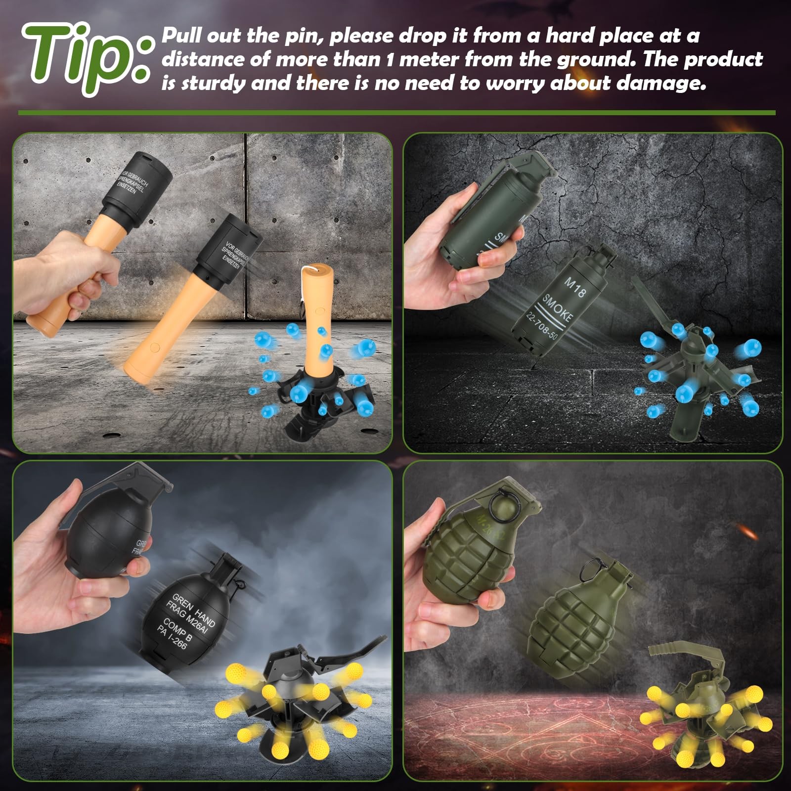 Tactical Toy-Grenade for CS Battle Game,2Pcs Fall Resistant Refillable Fun Im...