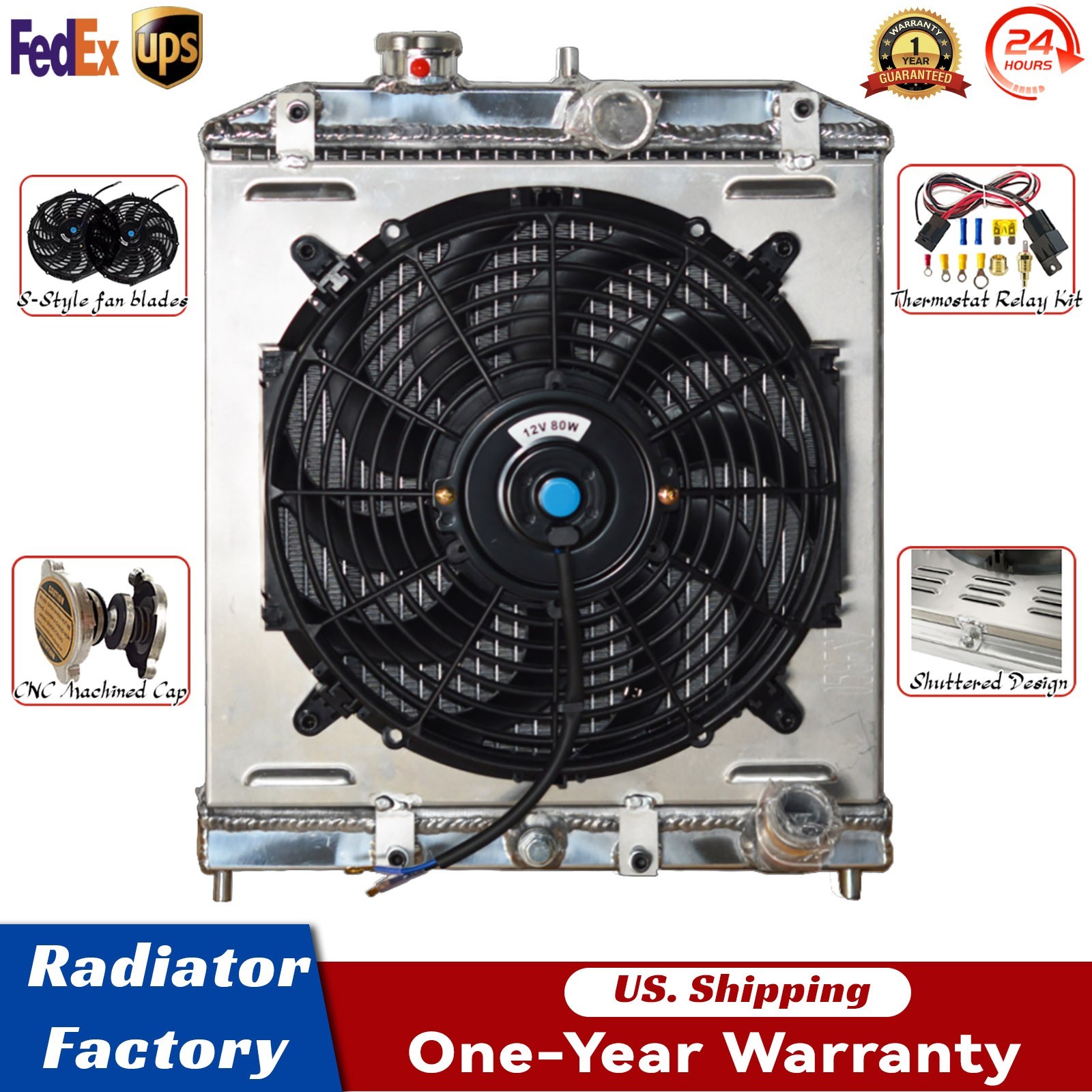 Aluminum Radiator Fan Shroud For 92-00 Honda Civic Del Sol EK Integ 1.5 1.6L MTw