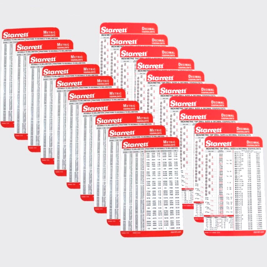 10 Sets Pocket Starrett Metric Decimal Equivalents Chart Machinist Pocket Cards
