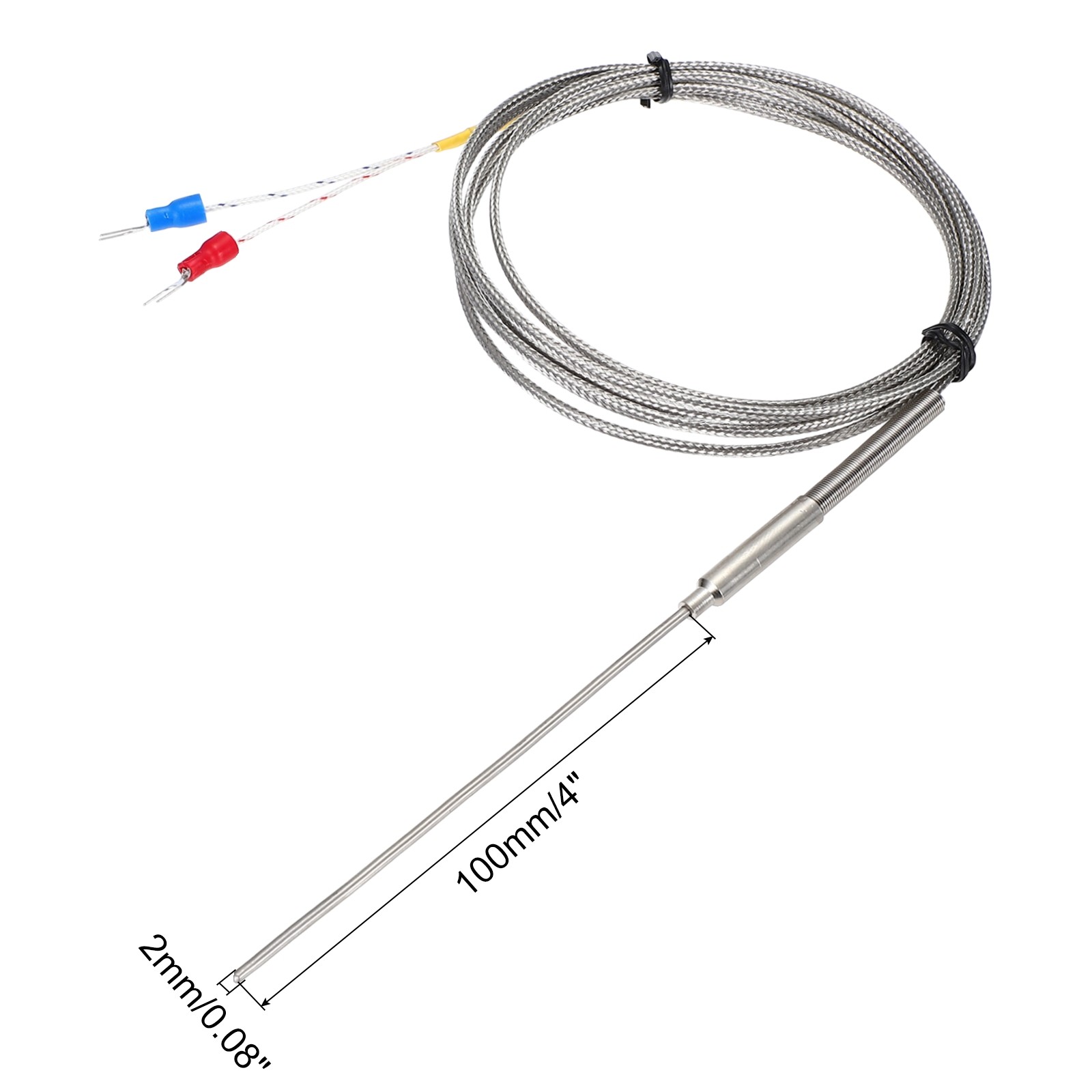E Type Thermocouple Temperature Sensor Probe 2x100mm 6.6ft Wire 0-800°C