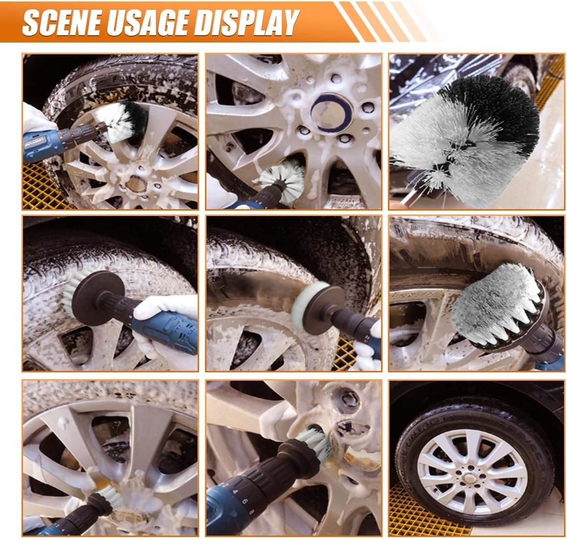 3PCS Detailing Drill Brush Set, Interior Power Scrubber Brush, WheelWhite