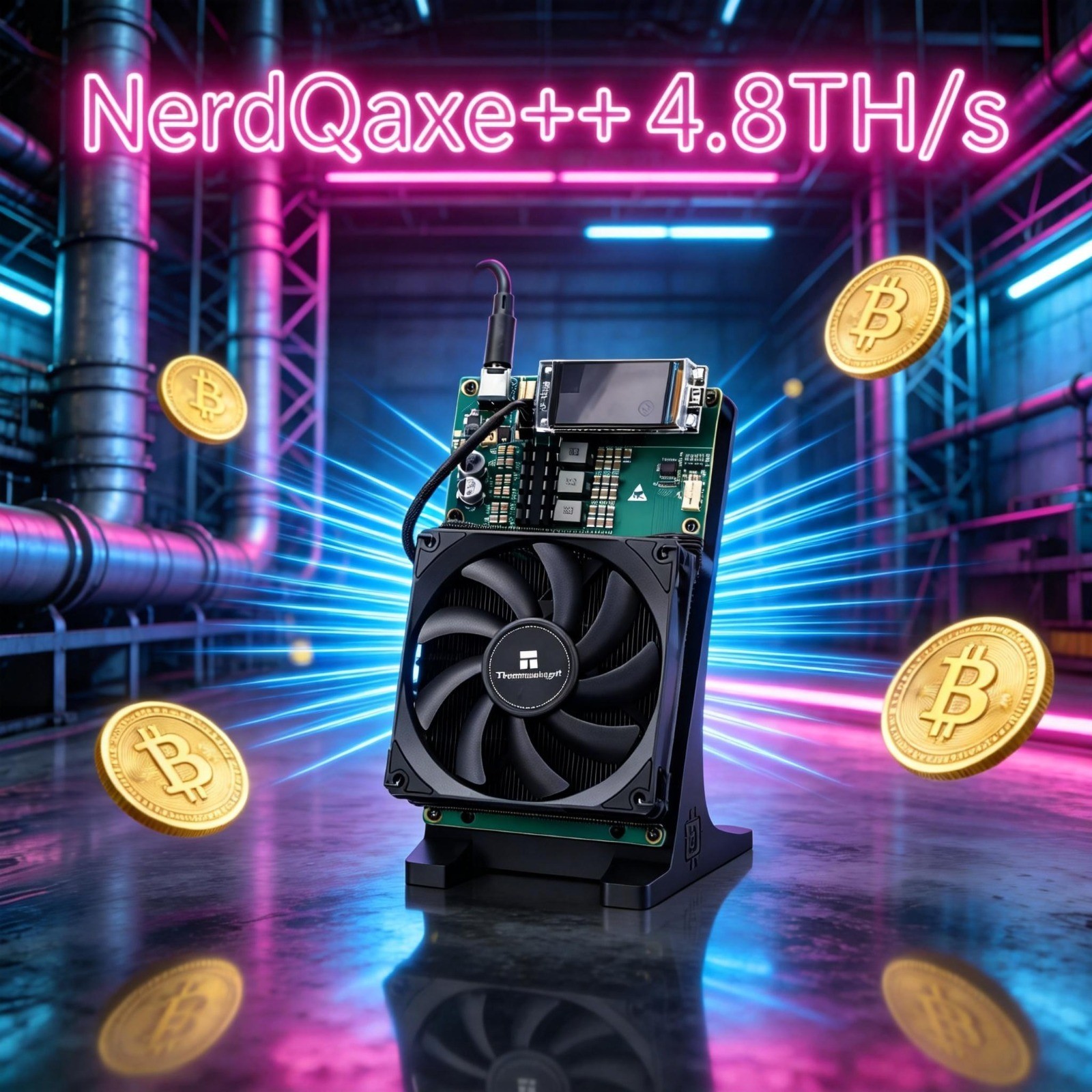 NerdQaxe++ 4.8TH/s Bitcoin BCH Solo Miner SHA-256 ASIC w/ Stand PSU