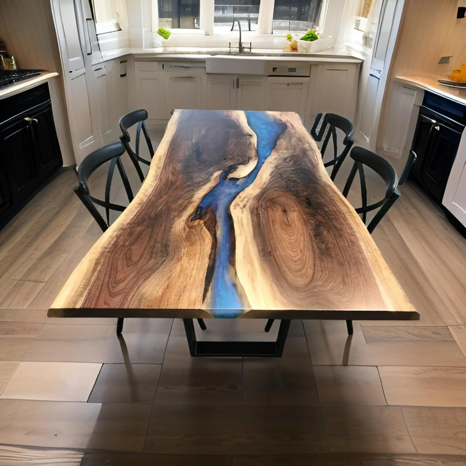 Handmade Live Edge Wood & Blue Epoxy River Table – Modern Luxury Resin Table
