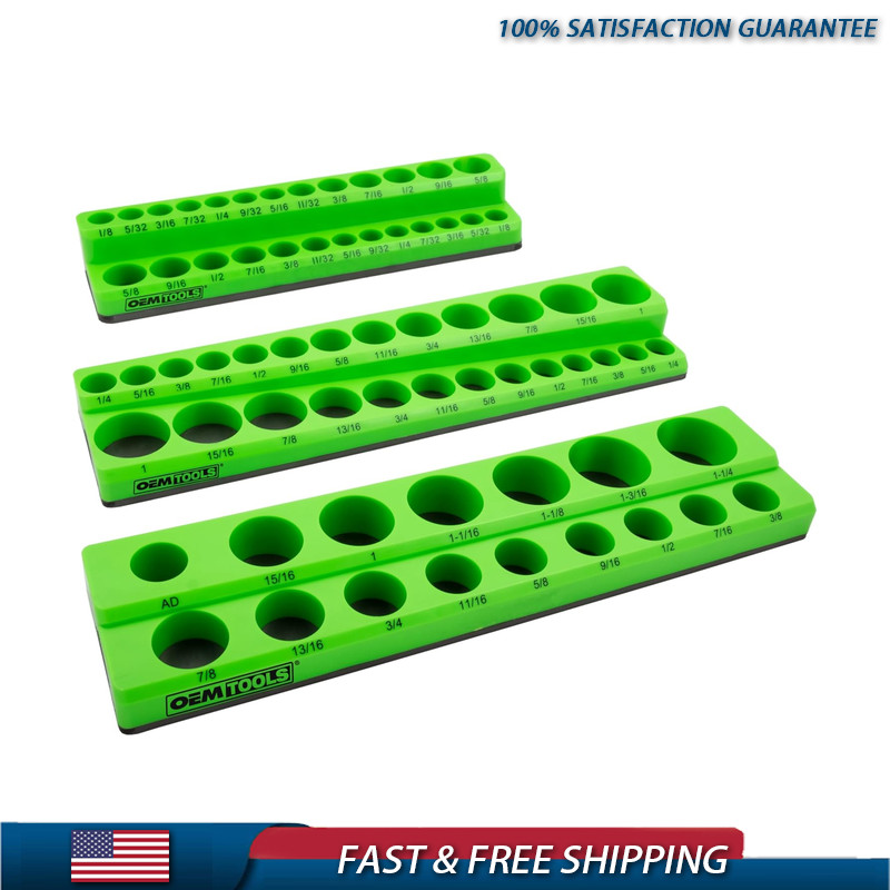 3-Pc Magnetic Socket Organizer, SAE Holder 1/4, 3/8
