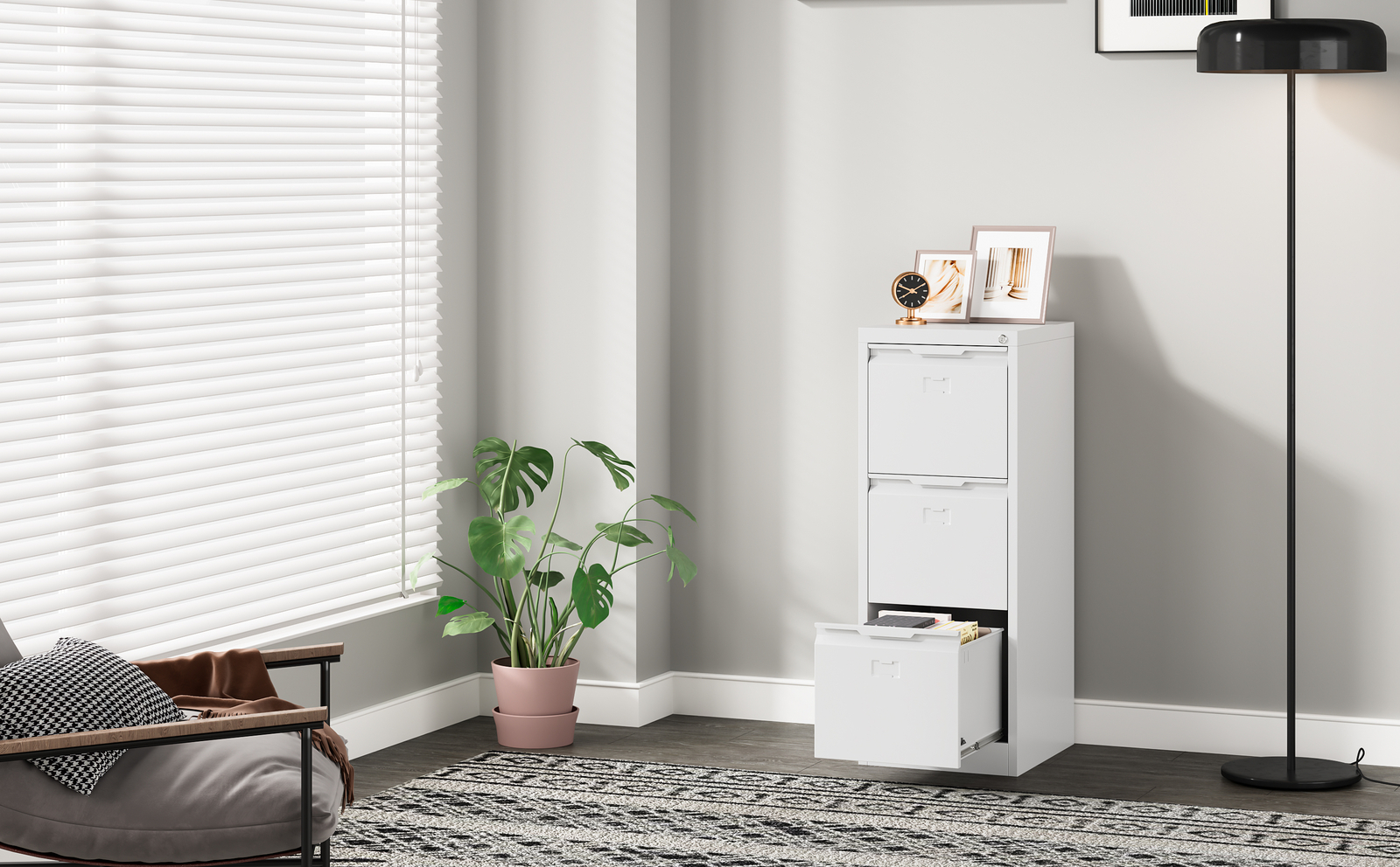 3-Drawer Filing Cabinet Vertical File Cabinet Lockable Office Storage Drawers