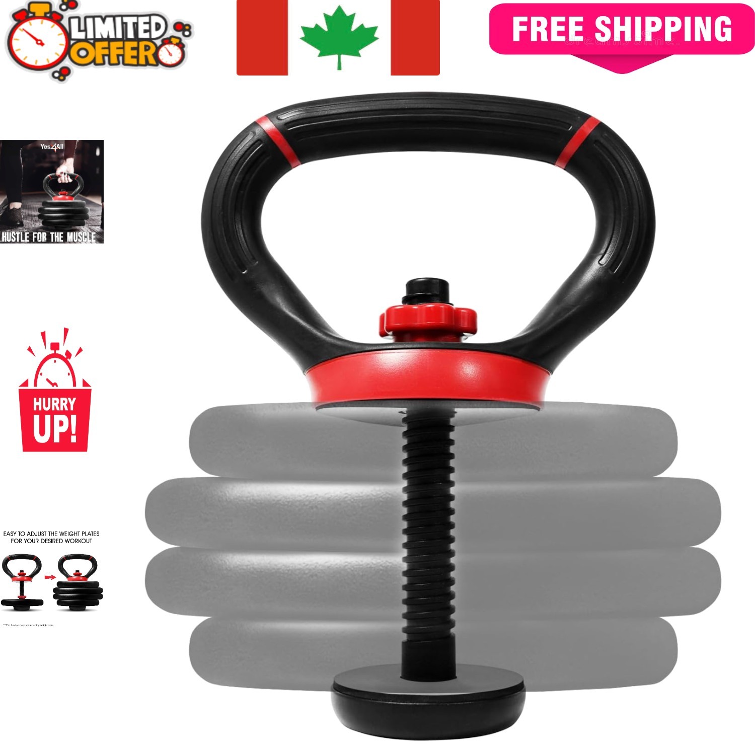 Adjustable Kettlebell Handle for 1-Inch Plates – Up to 100 lbs, Travel Friendly