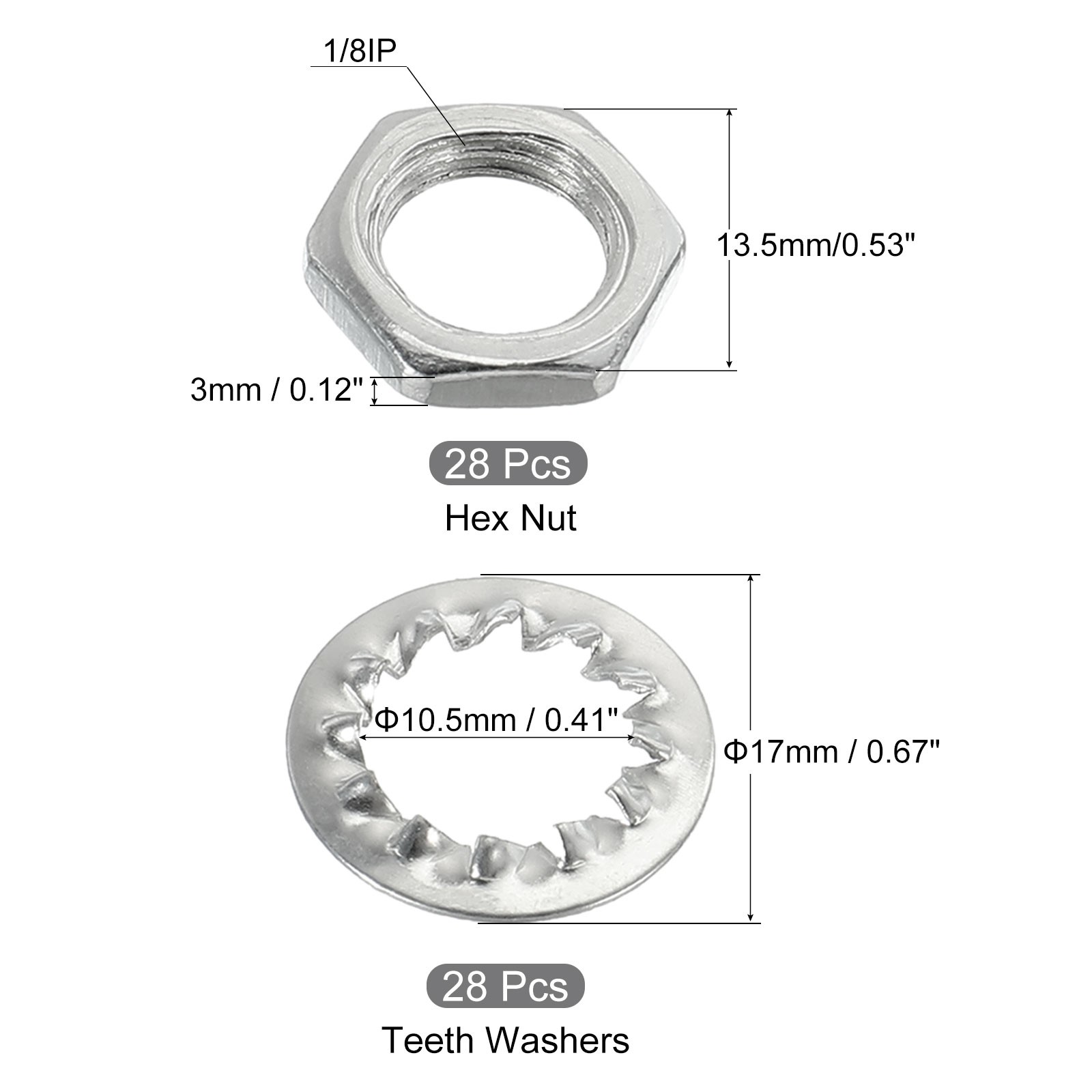 84pack Lamp Pipe with Lock Nuts Teeth Washers 1/8IP Thread Fasteners Assortment