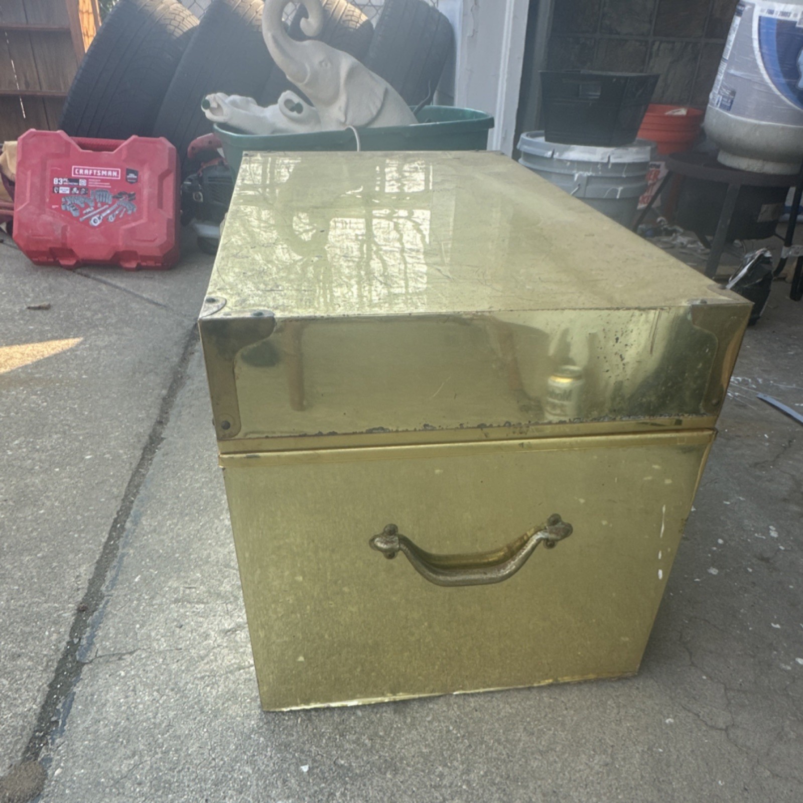 Gold Metal and Wood Rectangular Trunk Chest Storage