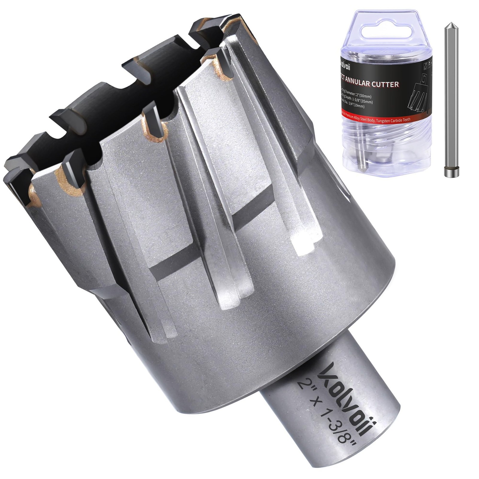 Kolvoii Carbide-Tipped Annular Cutter, 2" Diameter x 1-3/8" Depth, 3/4" Weldo...