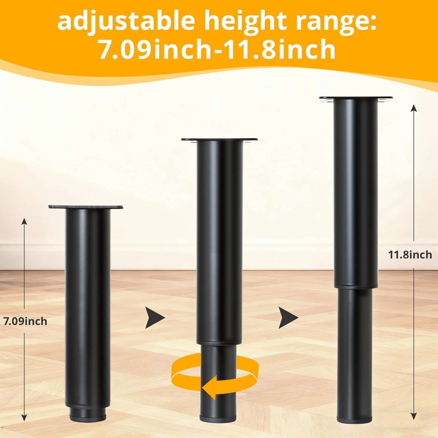 4-Piece Adjustable Furniture Legs Set, Black Metal Furniture Legs, Adjustable in