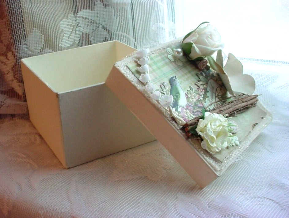 Handcrafted Trinket Keepsake Box Bird Motif Embellished
