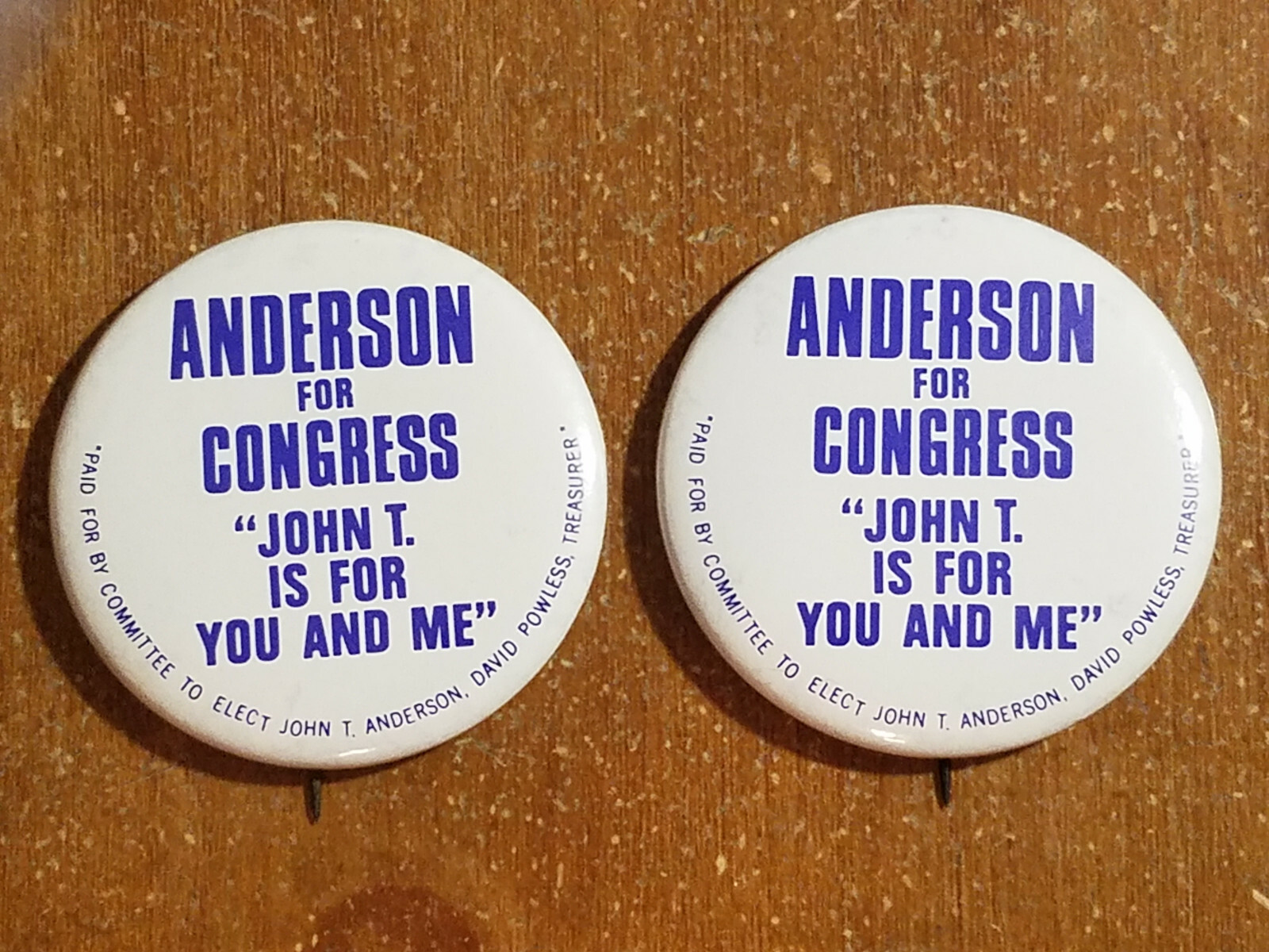 2 Anderson for Congress, John T. is for You and Me, Pinback Buttons