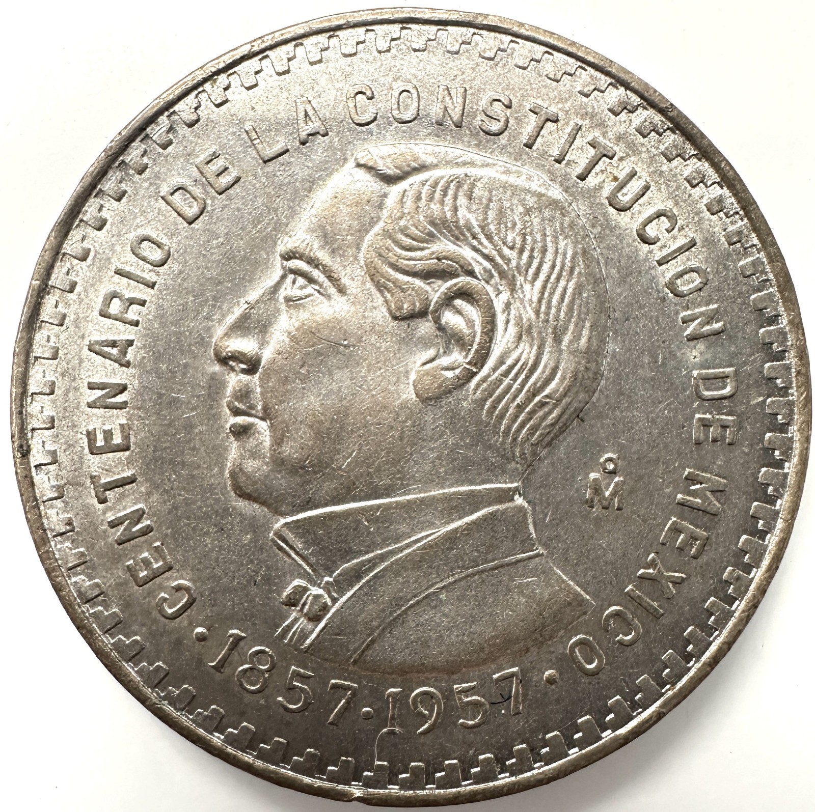 1957 Mexico Silver Peso 100th Anniversary Constitution Commemorative KM#458