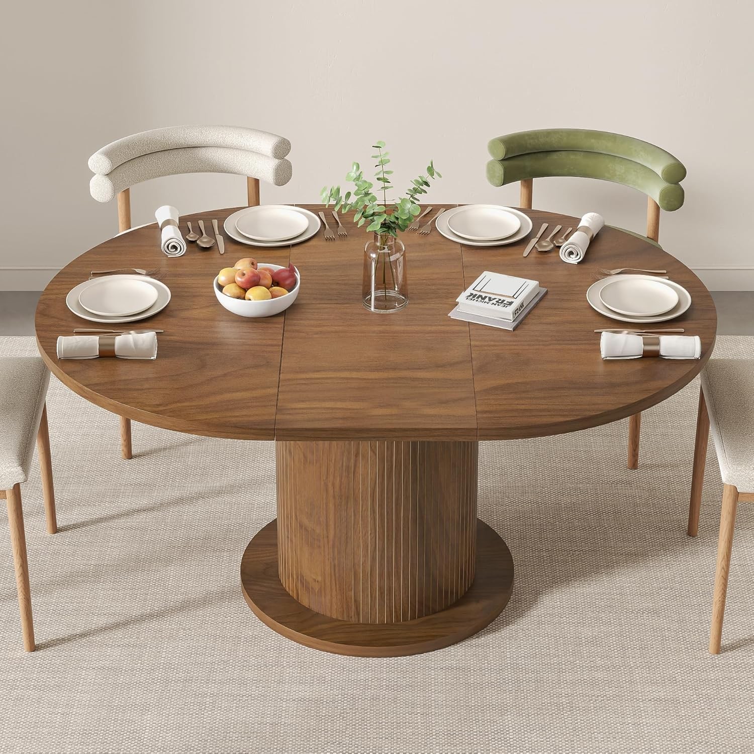 43.3 inch 59 inch Adjustable Size Round Dining Table for 4 6, Unique