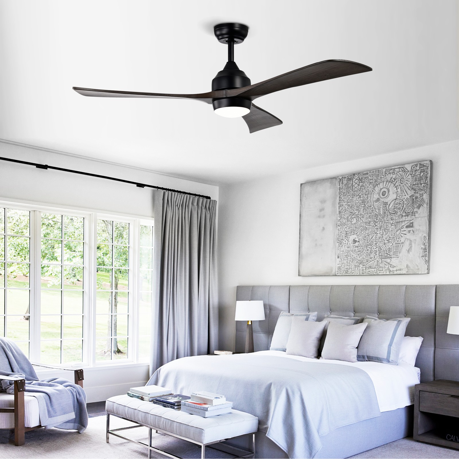 52"Solid Wood Blades Ceiling Fan Lights Remote Control,Quiet DC Motor 3 Blade