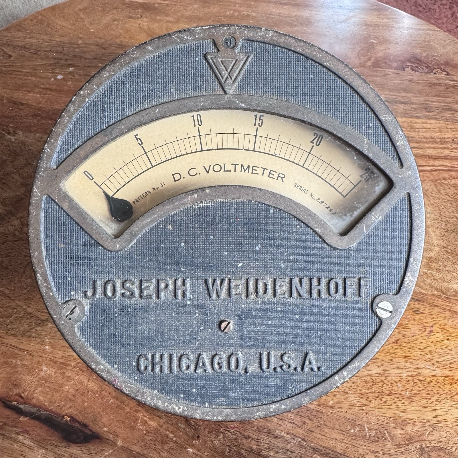 Huge Vintage Joseph Weidenhoff DC Voltmeter Gauge Steampunk Antique Movie Prop
