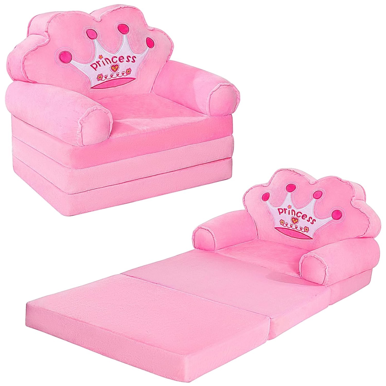 Foldable Princess Chair for Toddlers 1-3 - Cozy Pink Kids Couch Perfect for Play