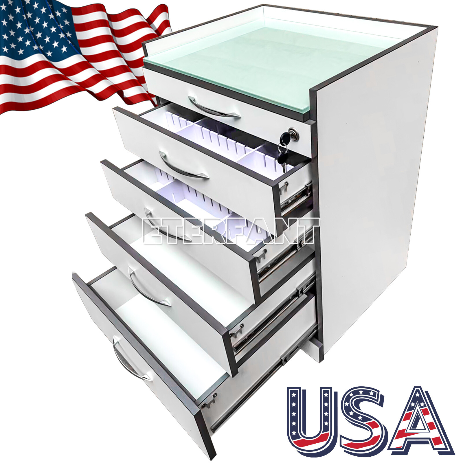 Dental Cabinet Rolling Medical Trolley Mobile Wooden Cart With socket 4 Drawers