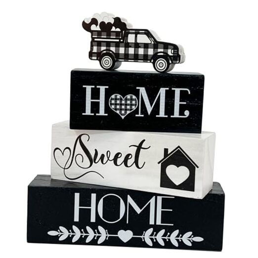 4 Pcs Wooden Tabletop Decor, Sweet Home Tiered Tray Decor Wooden Farmhouse
