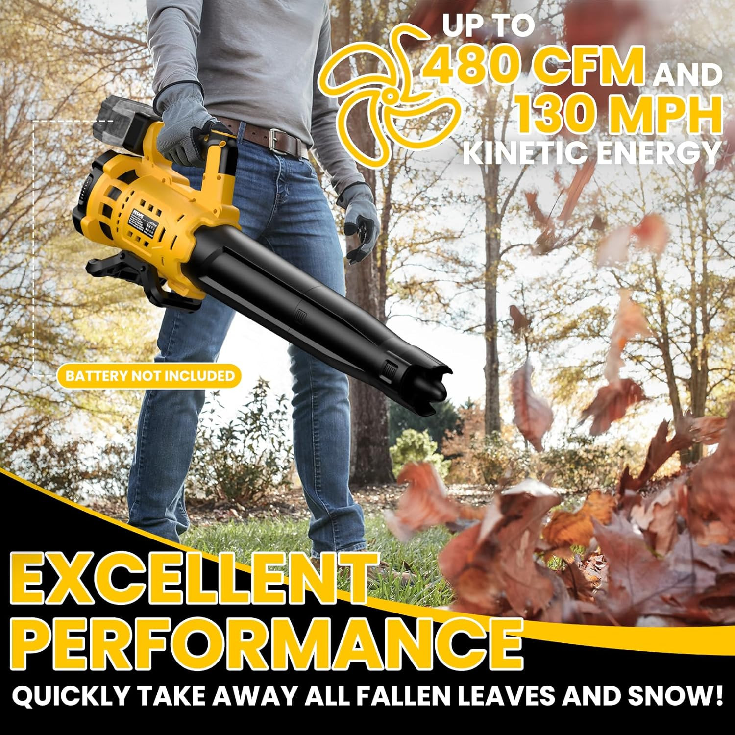 Cordless Leaf Blower for Dewalt 20V Max Battery, 480 CFM Electric Blower with Br
