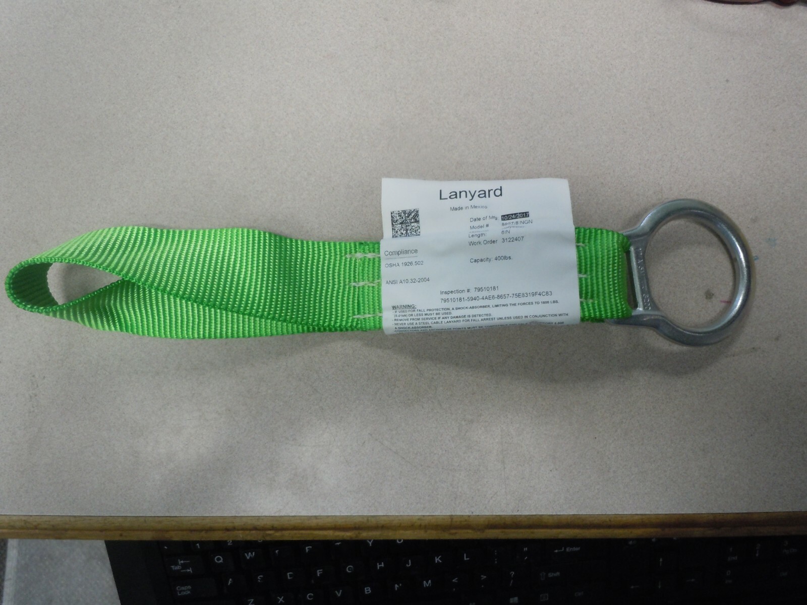 HONEYWELL MILLER O RING EXTENSION GREEN SHOCK ABSORBING LANYARD NEW