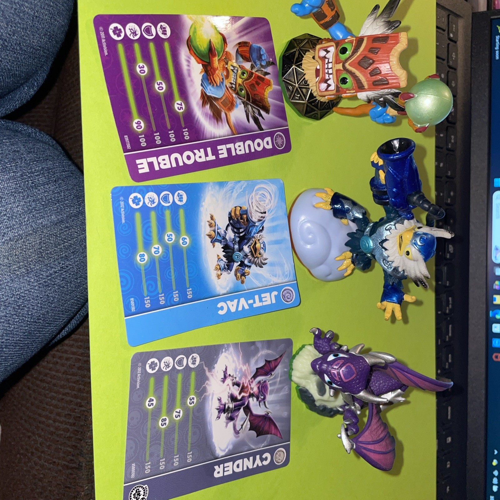 Skylanders Cynder, Jet Vac, Double Trouble Activision Figures with cards