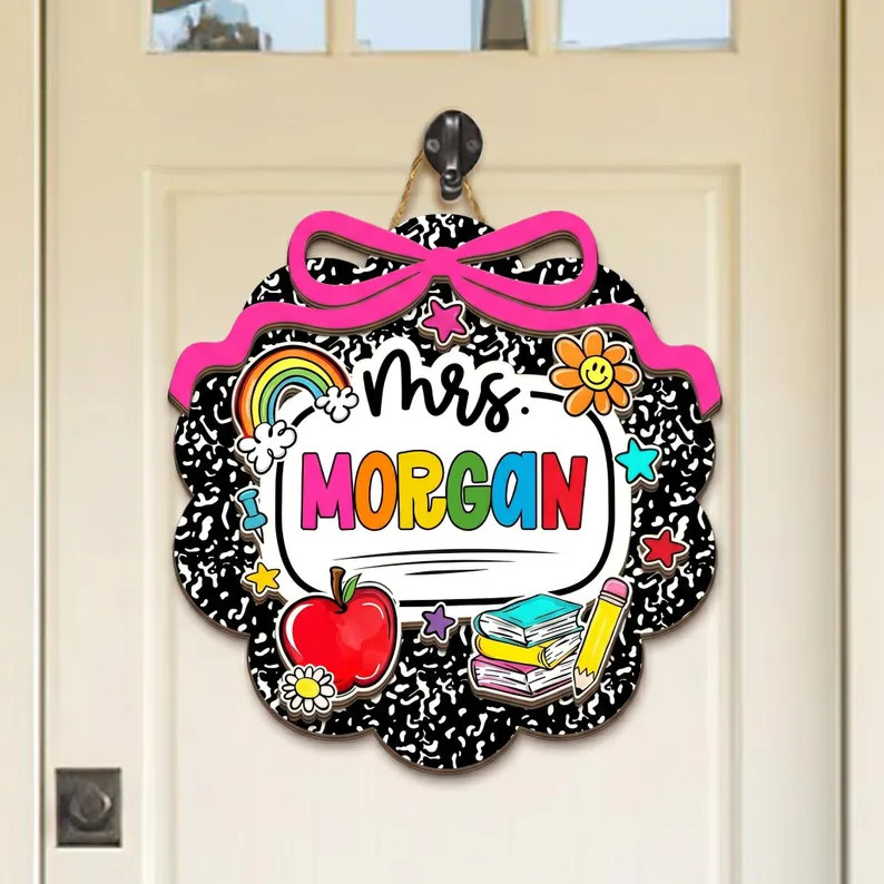 Personalized Teacher Name Door Wooden Sign with Rope
