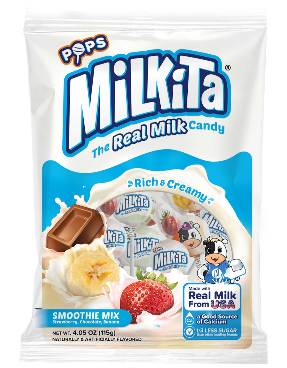 1 BAG Milkita Smoothie Mix Milk Lollipops 4.05oz Banana Strawberry Chocolate