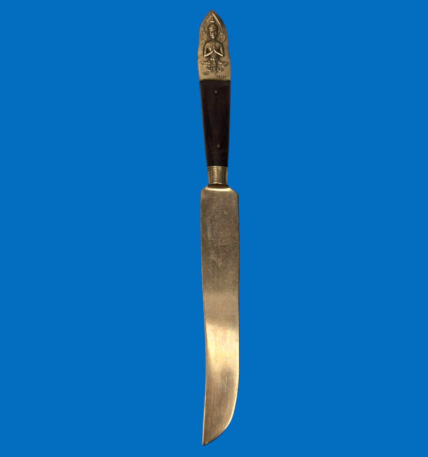 Vintage Carving Knife Buddha Bronze Brass Rosewood Siam Thailand 10.25"