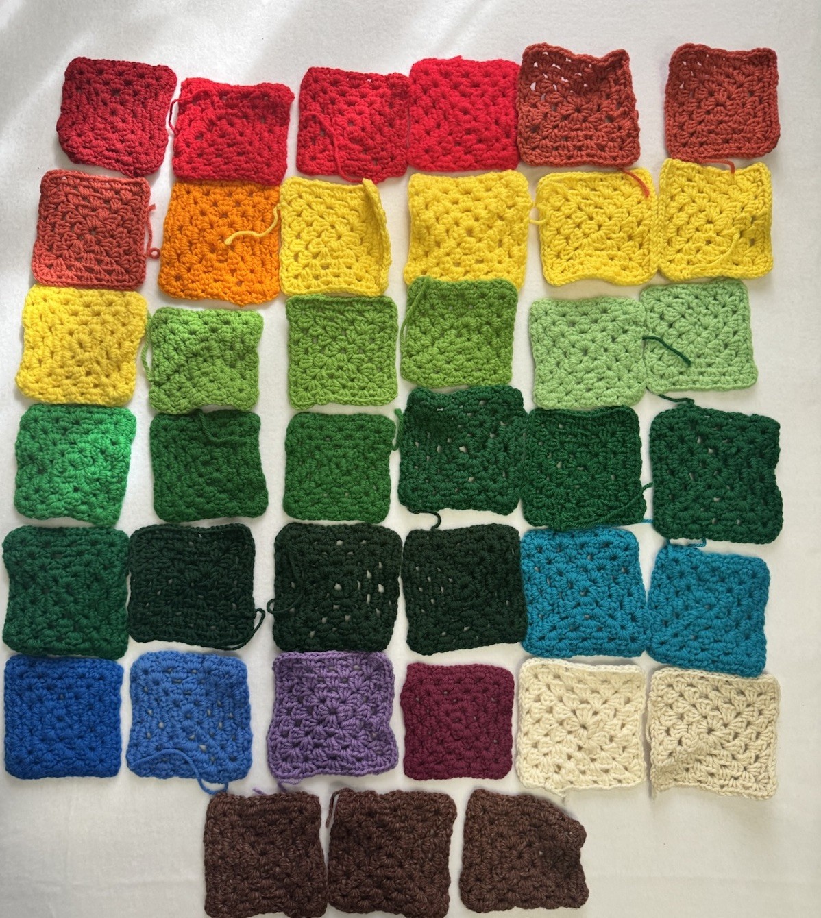 Lot of 39 Individual Hand Crochet Granny Squares MCM Handmade Colorful Rainbow