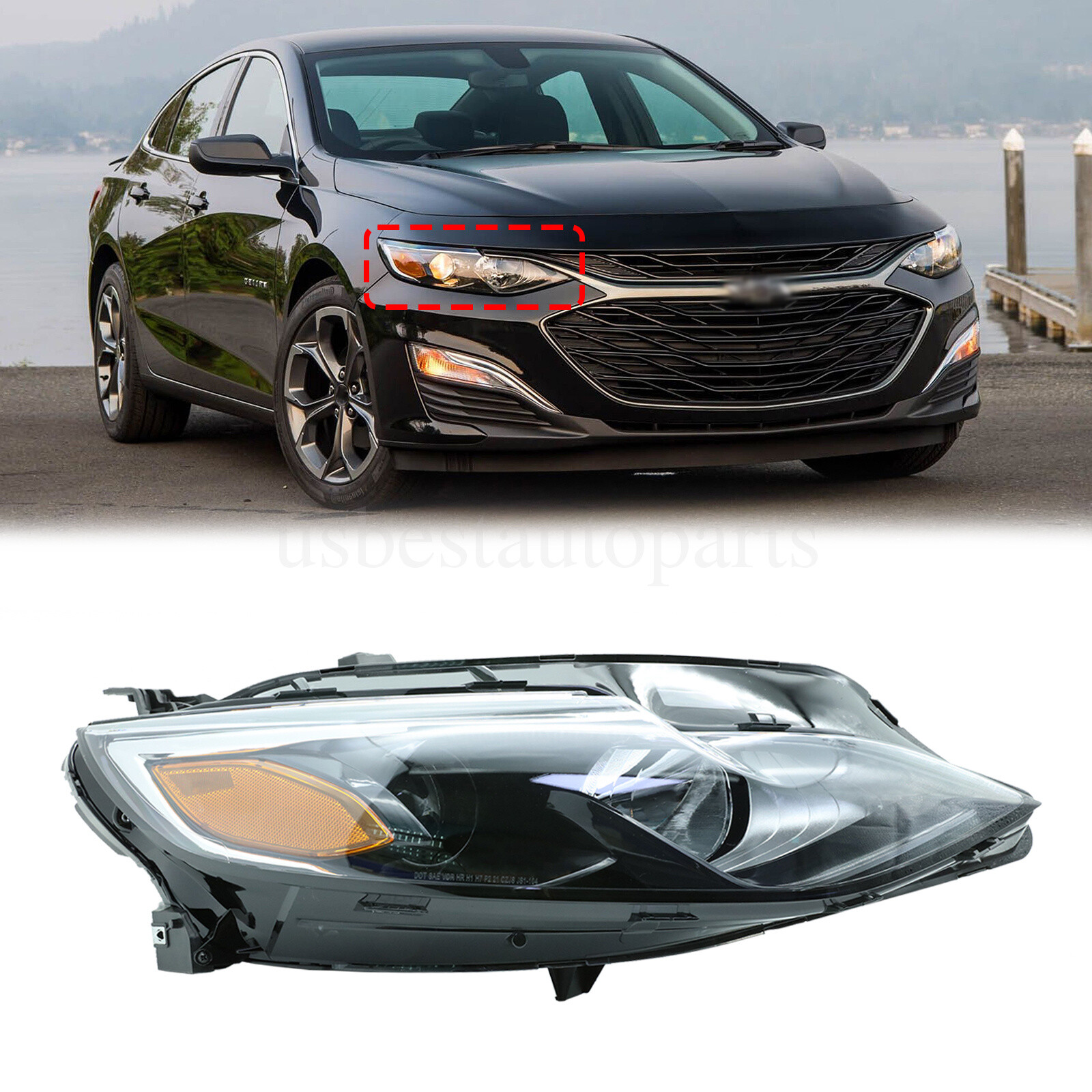 For 2019 2020 2021 Chevrolet Malibu Headlight Halogen Passenger Right Side RH