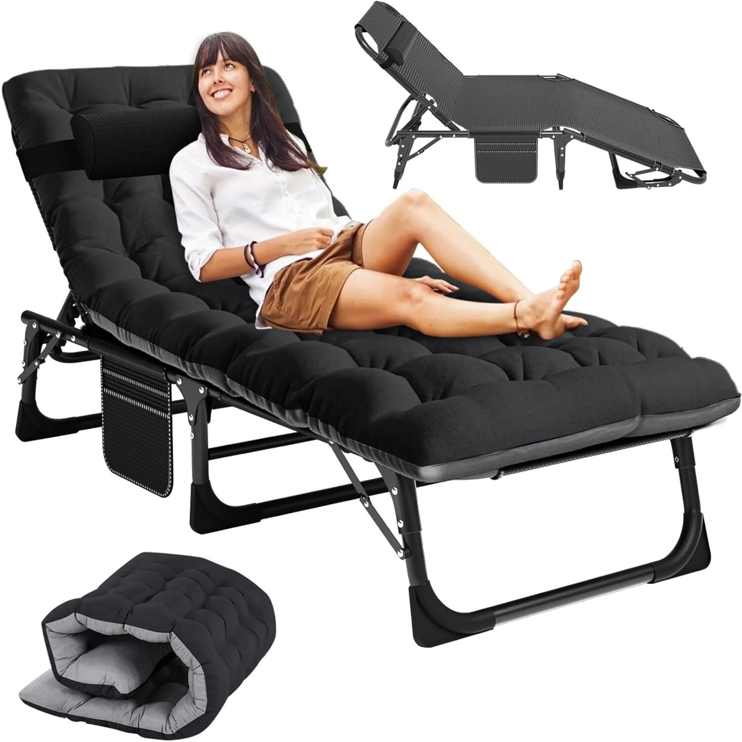 ABORON Adult Folding Camping Cot Bed Lounge Chair Reclining Adjustable 5Position
