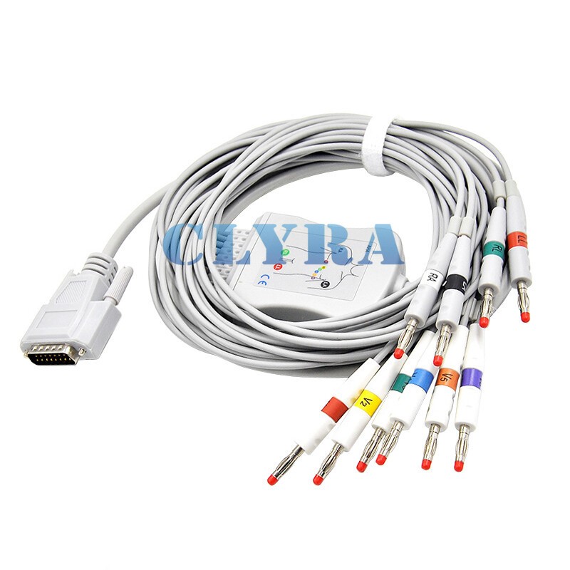 ECG EKG 10 Leads Cable for Edan SE-12,SE-601,Banana4.0,Snap IEC/ AHA Leadwire