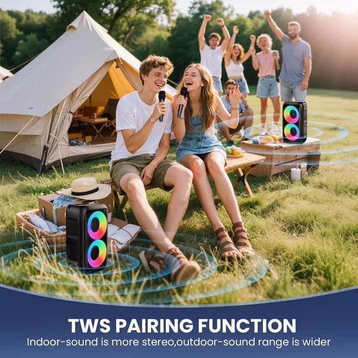 Wireless Bluetooth Speaker with 2 Microphones - Portable Karaoke Party System wi