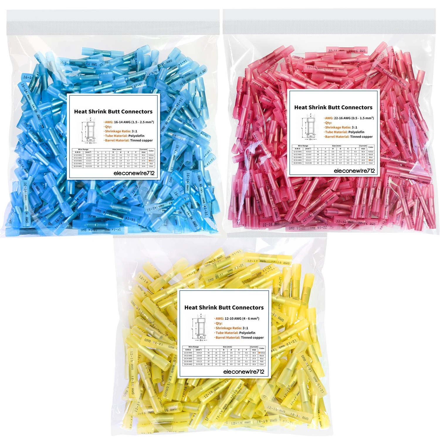 Heat Shrink Butt Splice Wire Connector Insulated Waterproof Crimp Terminals kits