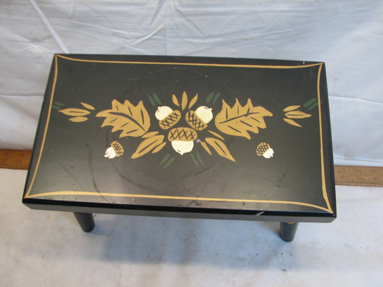Vintage Tole Painted Leola PA Dutch Oak Leaf Acorn Wooden Foot Stool Bench