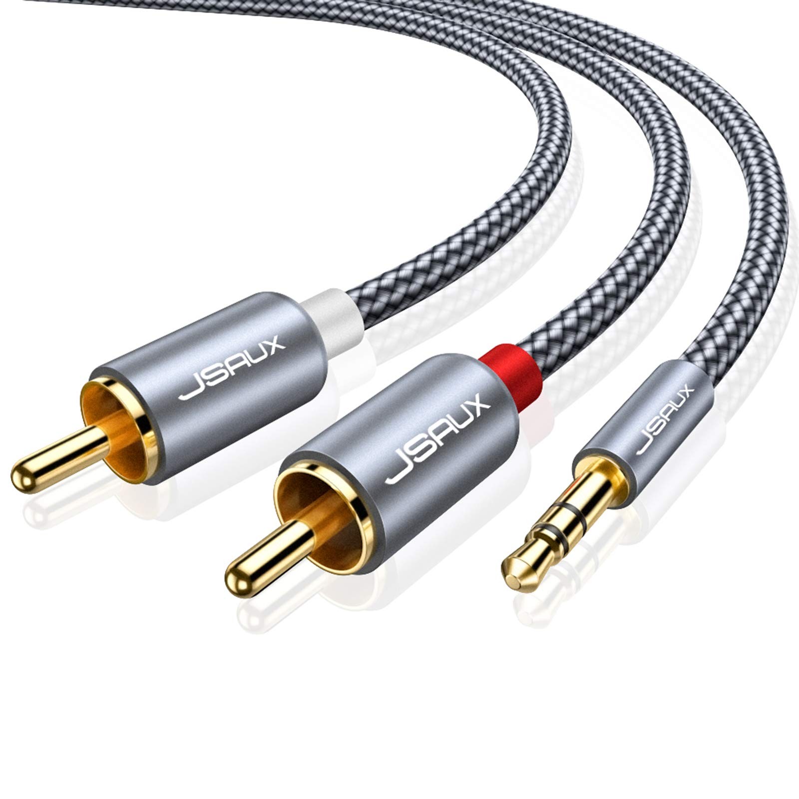 JSAUX RCA to 3.5mm Cable 6.6ft, Aux Headphone Male Grey