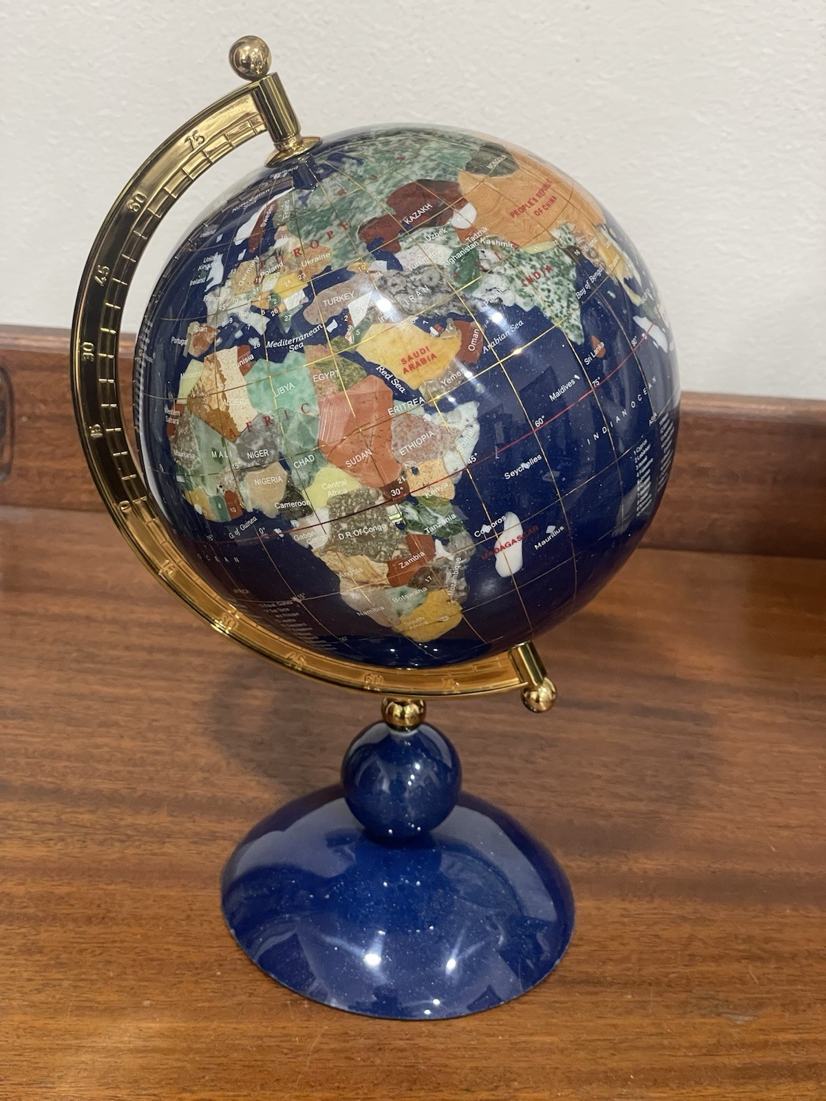 Gemstone World Globe 10” Multi Colored w/ Blue lapis Base EYE-CATCHING. Read