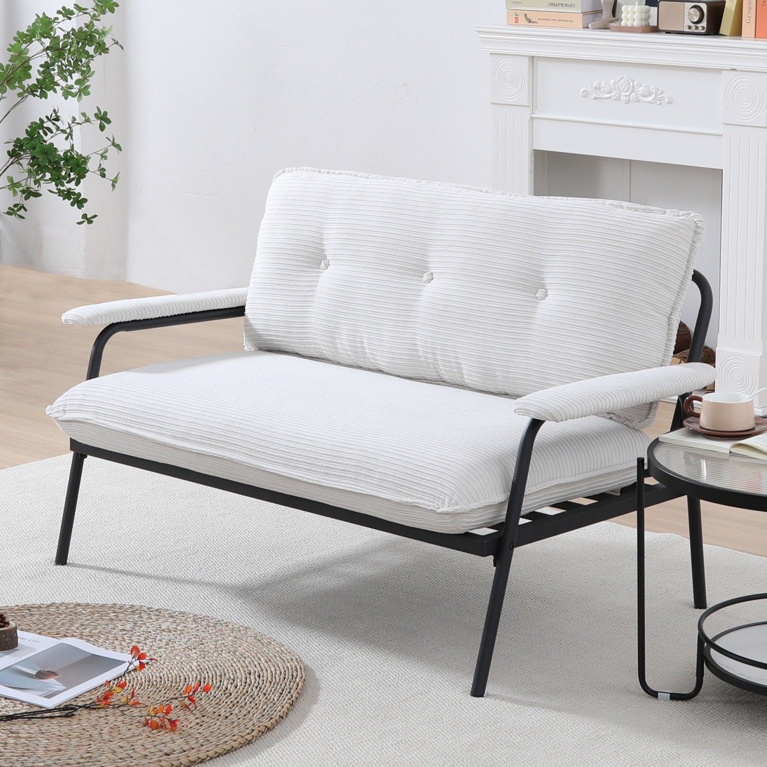 Modern Loveseat Sofa Couch 2 Seater Upholstered Sofa Couch w/ Black Metal Frame