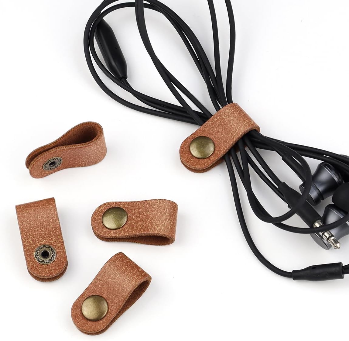 5 Pieces PU Leather Cord Organizer Reusable Cable Keeper for...